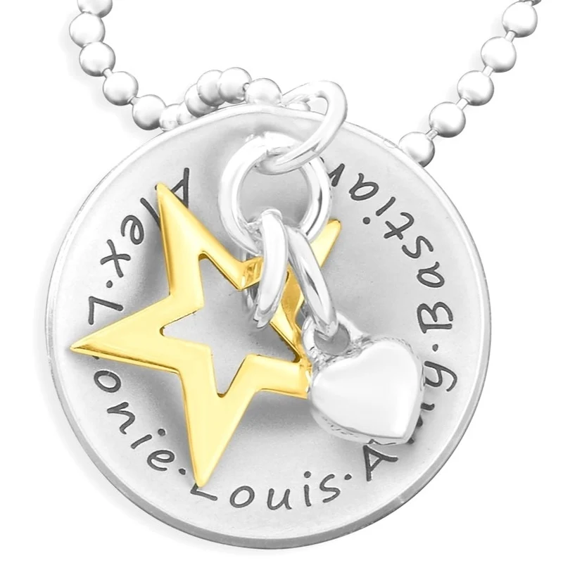 SILBERKETTE DAMEN STERN NAMENSKETTE MIT GRAVUR FAMILIENKREIS SILBERSCHMUCK