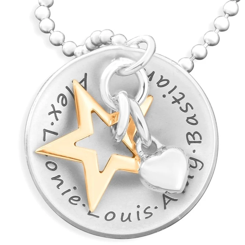 FAMILIENSCHMUCK MIT NAMEN GESCHENK OMA GRAVUR PERSONALISIERTER SCHMUCK STERN ROSÉ
