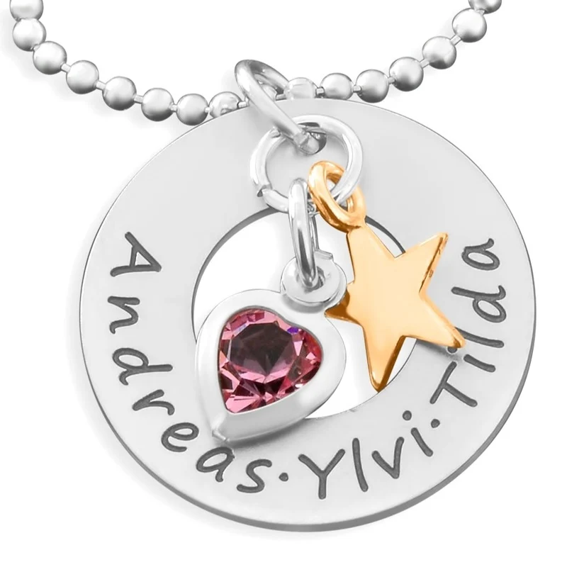 SILBERKETTE GRAVUR MIT STERN NAMENSKETTE HERZ KINDERNAMEN DAMENSCHMUCK