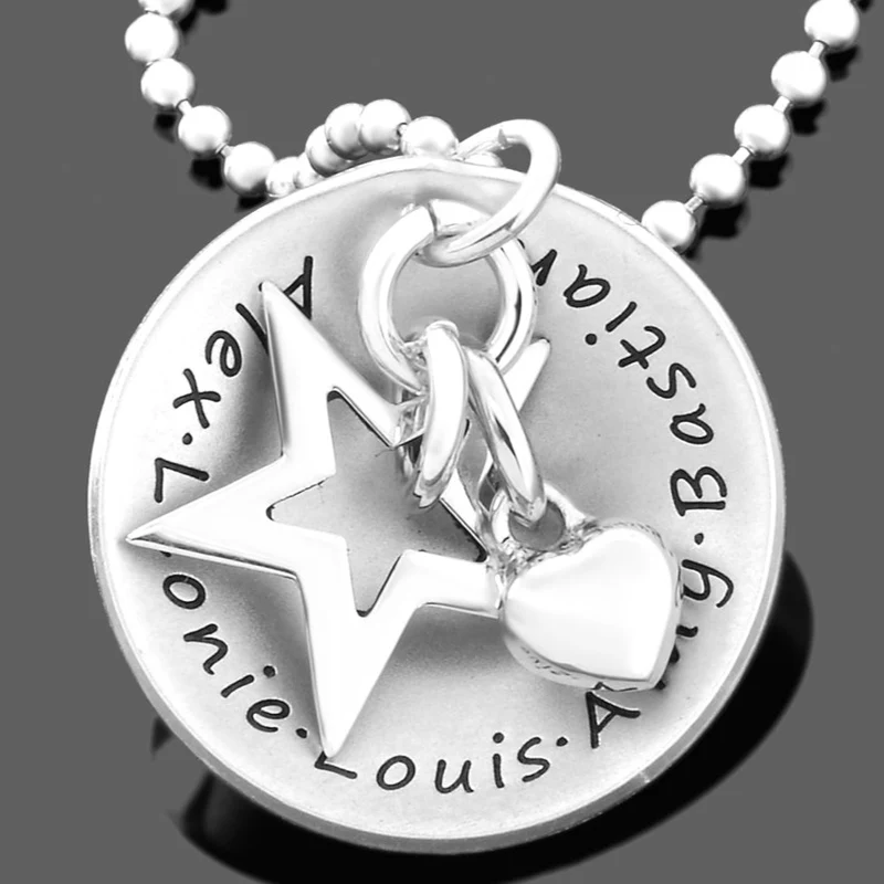 MEDAILLON MIT GRAVUR FAMILIENKETTE NAMEN STERN HERZ 925 SILBER DAMEN KETTE