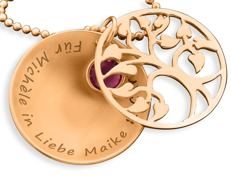 LEBENSBAUM MEDAILLON HALSKETTE DAMEN ROSEGOLD NAMENSKETTE SCHMUCK MIT GRAVUR