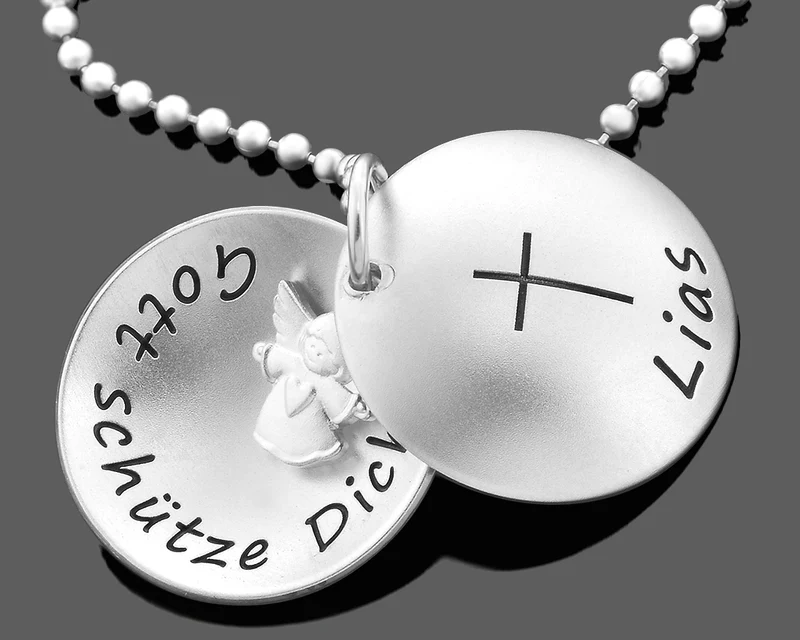 MEDAILLON TAUFKETTE SCHUTZENGEL SCHMUCK TAUFE 925 SILBER TAUFSCHMUCK JUNGE GRAVUR