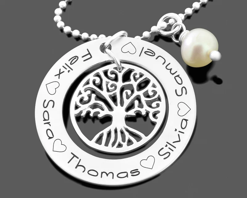 FAMILIENKETTE 925 SILBER NAMENSKETTE MIT GRAVUR BAUM DES LEBENS DAMEN KETTE