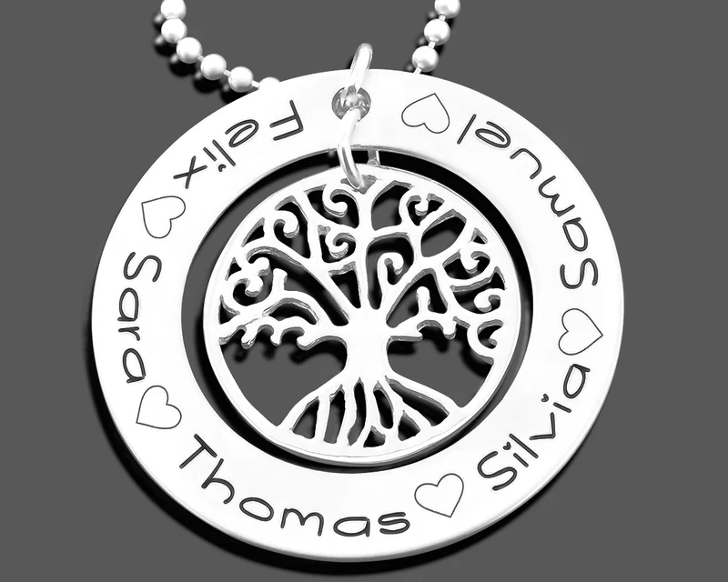 SILBERSCHMUCK FAMILIENKETTE GRAVUR NAMENSKETTE 925 SILBER DAMEN PERSONALISIERT