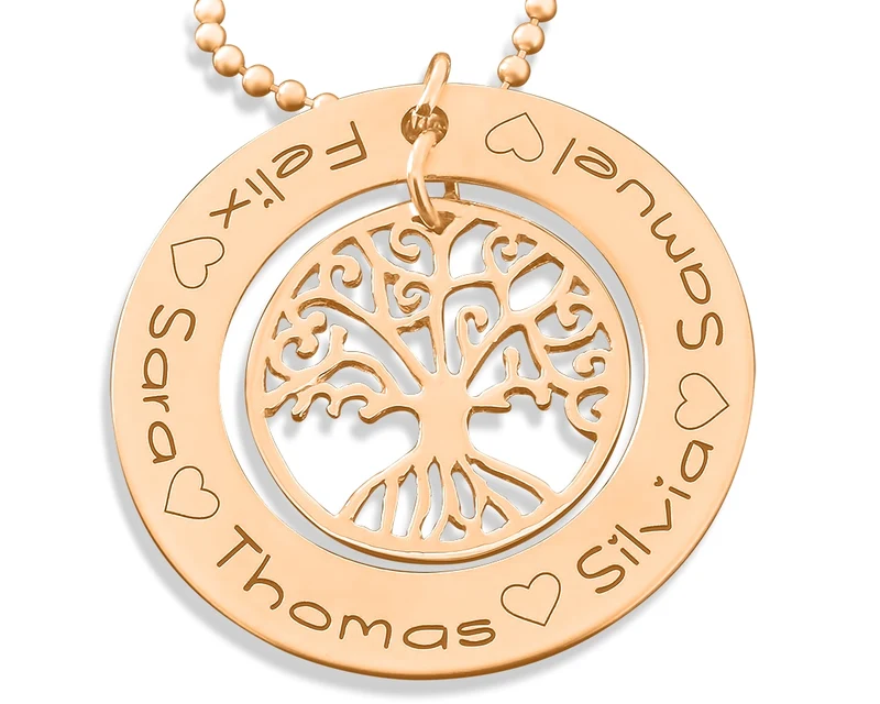 NAMENSKETTE ROSEGOLD FAMILIENKETTE MIT NAMEN LEBENSBAUM HALSKETTE DAMEN