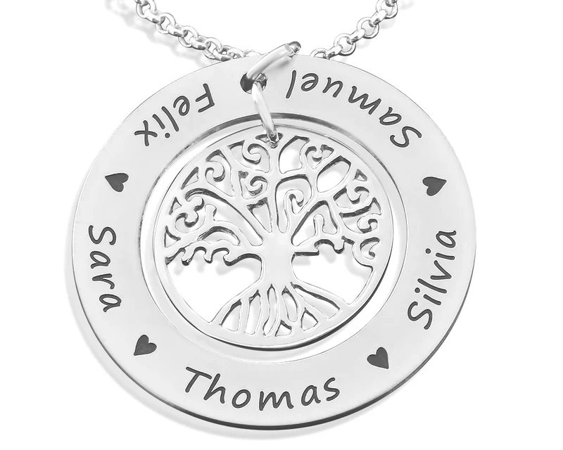 FAMILIENKETTE GRAVUR SILBERSCHMUCK NAMEN DAMEN NAMENSKETTE FÜR OMA MAMA