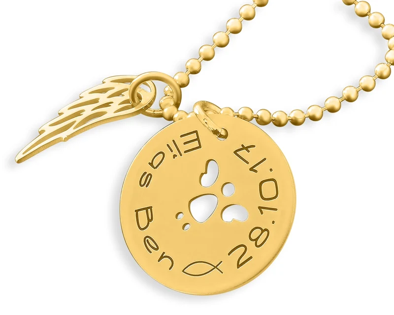 TAUFKETTE MIT ENGEL NAMENSKETTE ENGELSRUFER HALSKETTE FLÜGEL GOLD