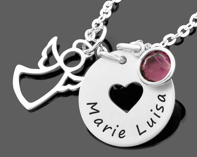 SILBERKETTE 925 MIT ENGEL SCHUTZENGEL SCHMUCK KETTE MIT GRAVUR HERZ