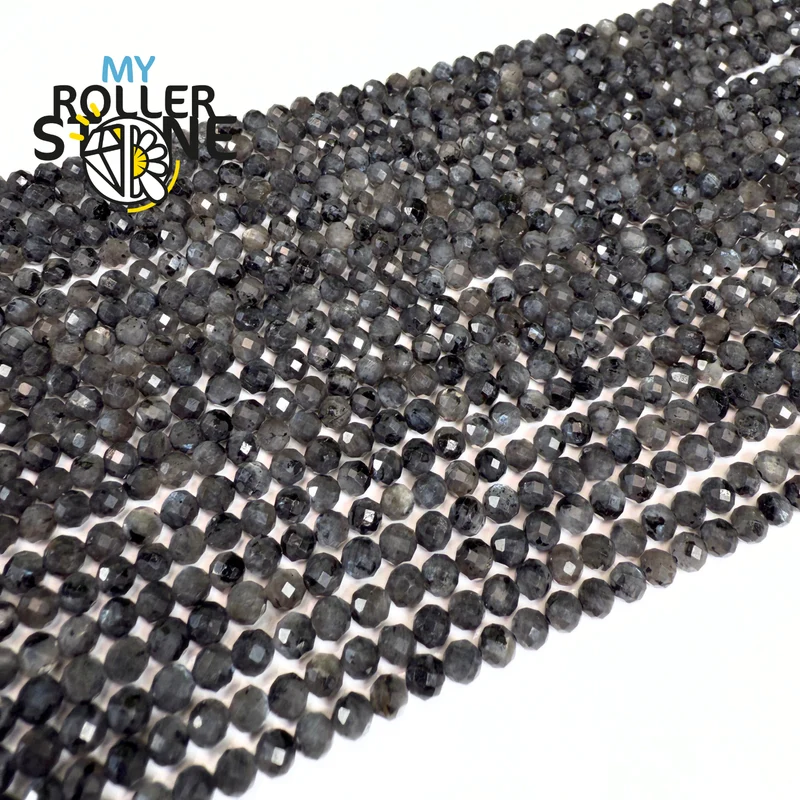 Facettierte schwarze Labradoritperlen, 3 und 4 mm