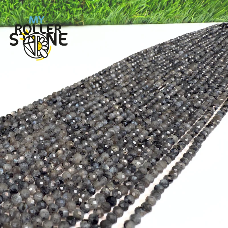 Facettierte schwarze Labradoritperlen, 3 und 4 mm