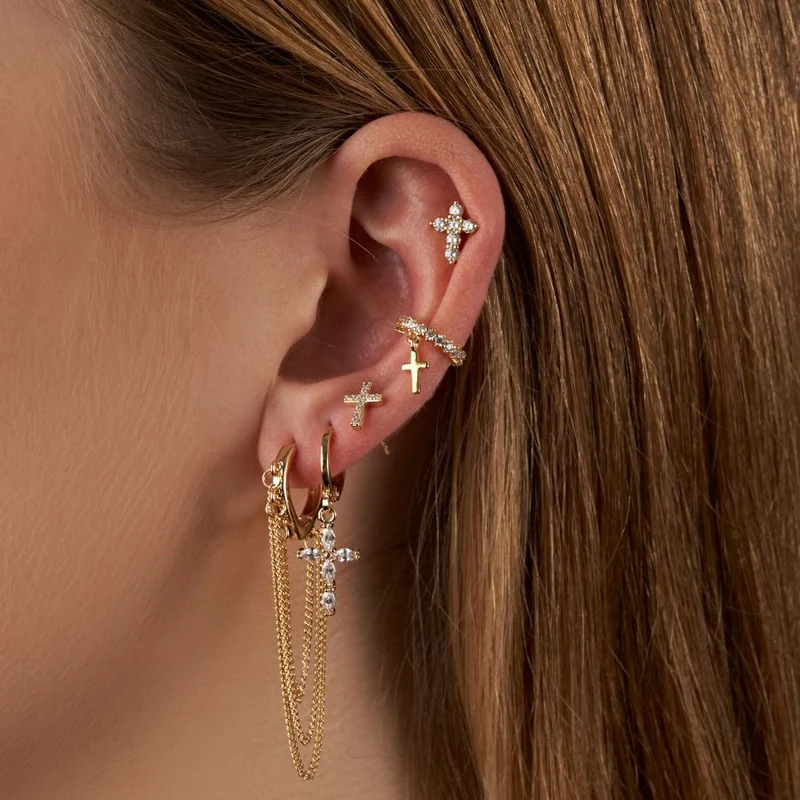 Pave Huggie Cross Earcuff