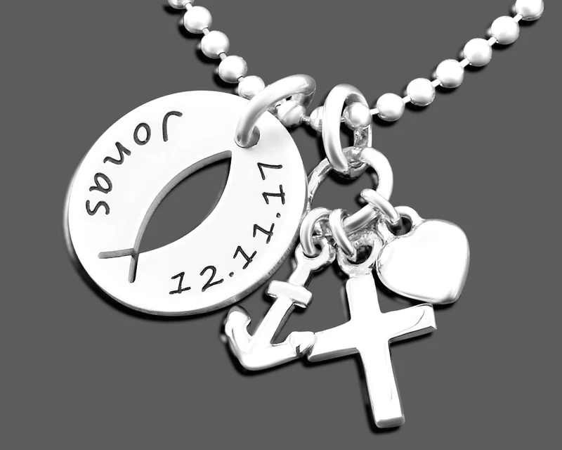 TAUFSCHMUCK SILBER ANHÄNGER TAUFFISCH GLAUBE LIEBE HOFFNUNG GESCHENK PATENKIND