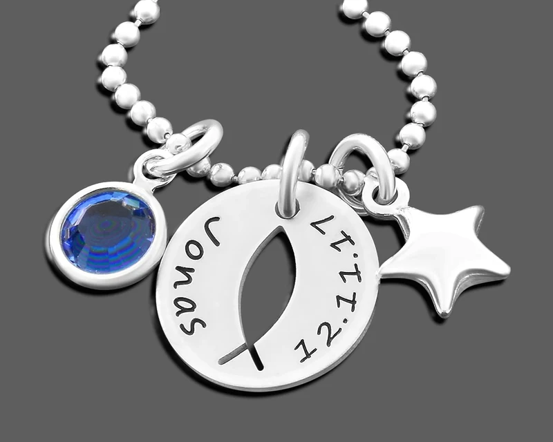 SCHMUCK ZUR TAUFE STERN ANHÄNGER ICHTHYS NAMENSKETTE MIT GRAVUR TAUFFISCH