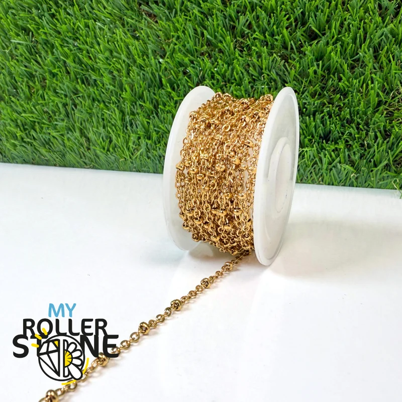 Gold- und silberfarbene Perlenkette aus Edelstahl (10 Meter)