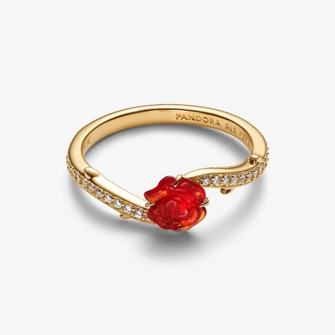 Disney Beauty and the Beast Gold Enchanted Rose Ring, Size 52