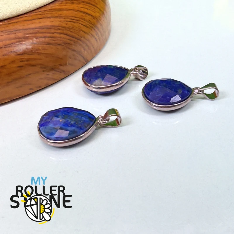 Lapislazuli facettierter Tropfenanhänger Silber