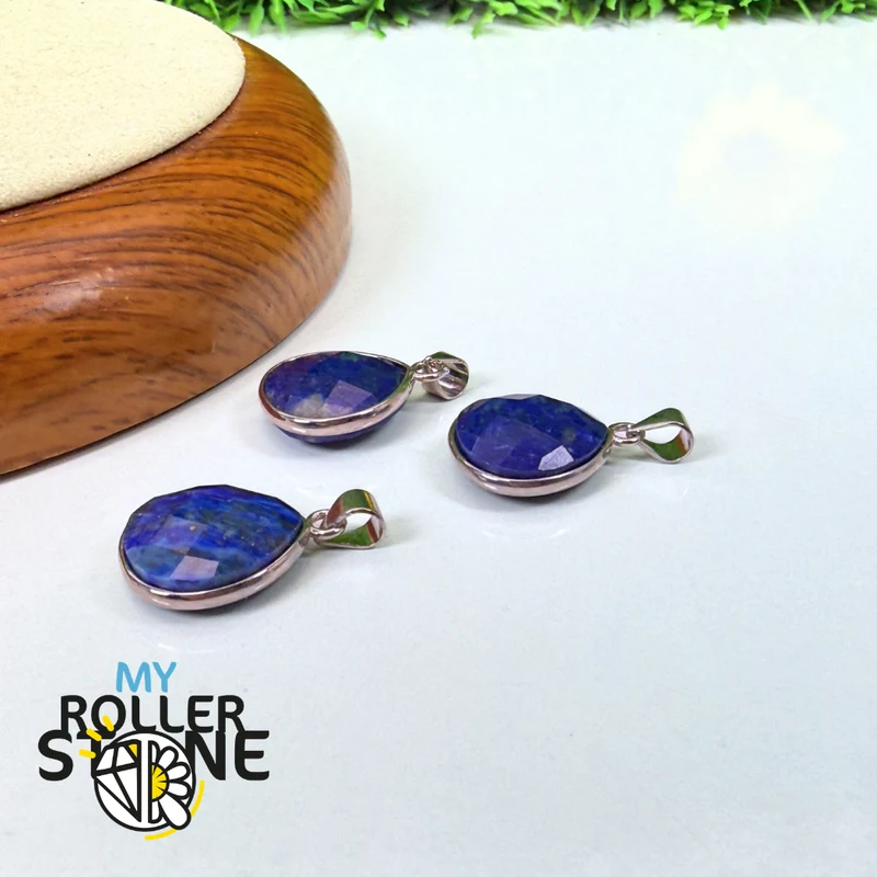 Lapislazuli facettierter Tropfenanhänger Silber