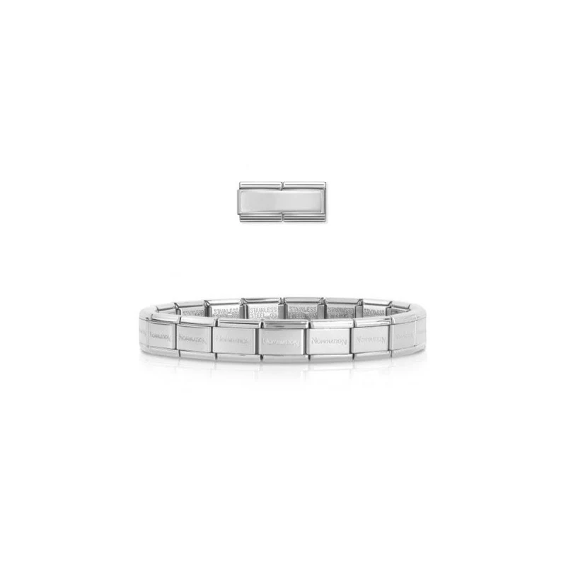 Silver Engravable Double Plate Charm Bracelet