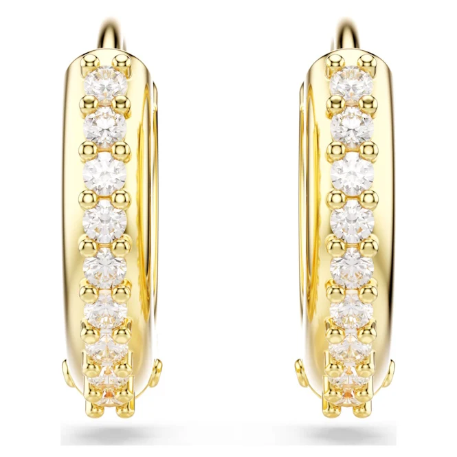 Matrix Hoop Earrings with Round-Cut White Crystal in Gold