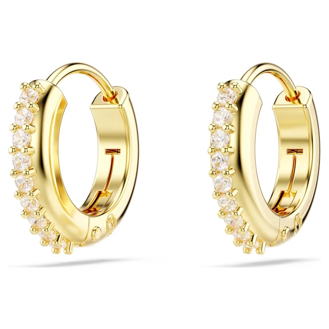 Matrix Hoop Earrings with Round-Cut White Crystal in Gold