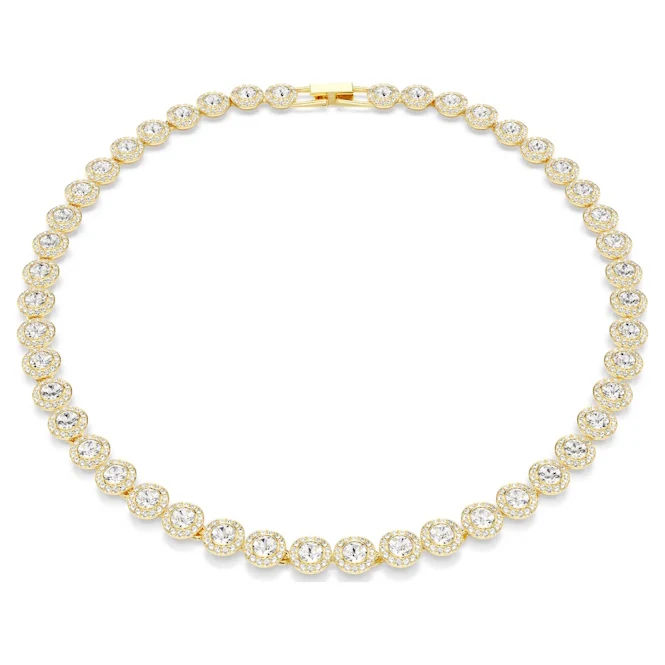 Una Angelic Tennis Necklace with Round-Cut White Crystal in Gold