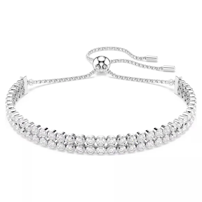 Matrix Tennis Bracelet with Round-Cut White Crystal in Rhodium Silver