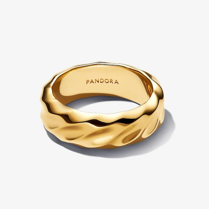 Gold Rippled Wide Band Ring, Size 50