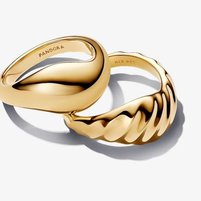 Gold Rippled Stacking Rings, Size 48