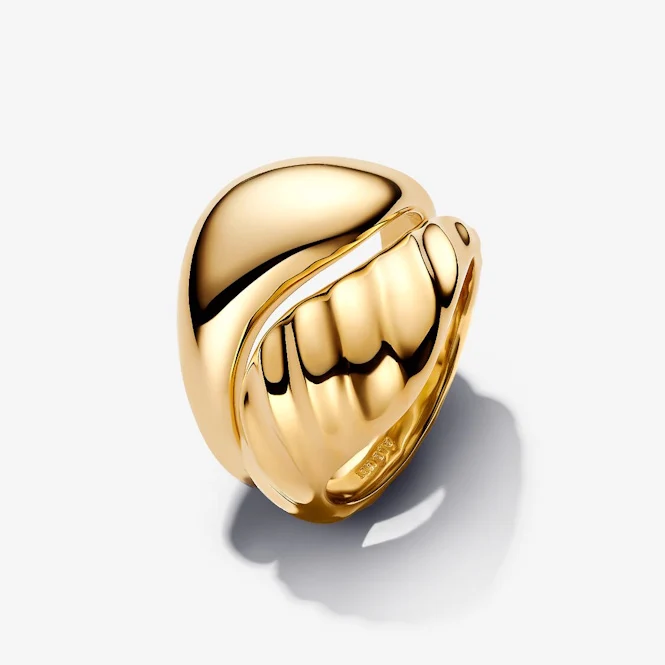 Gold Rippled Stacking Rings, Size 56
