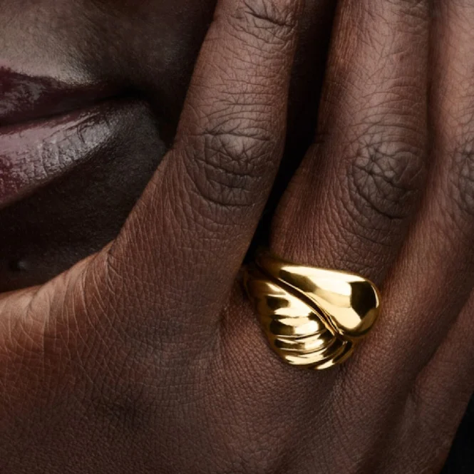 Gold Rippled Stacking Rings, Size 56