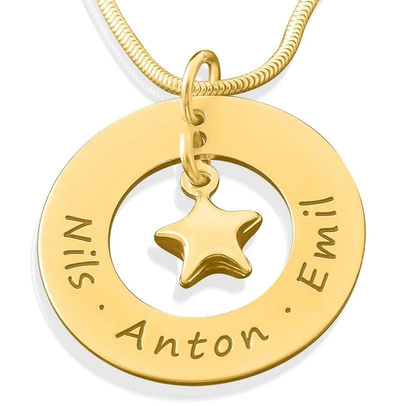 DAMEN HALSKETTE GOLD NAMENSKETTE FÜR MÜTTER NAMEN STERN FAMILIE GRAVUR SCHMUCK