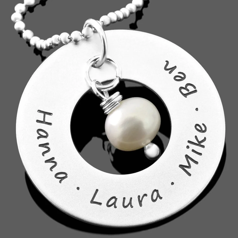 NAMENSKETTE MIT PERLE NAMEN KETTE MIT GRAVUR DAMEN SILBERSCHMUCK