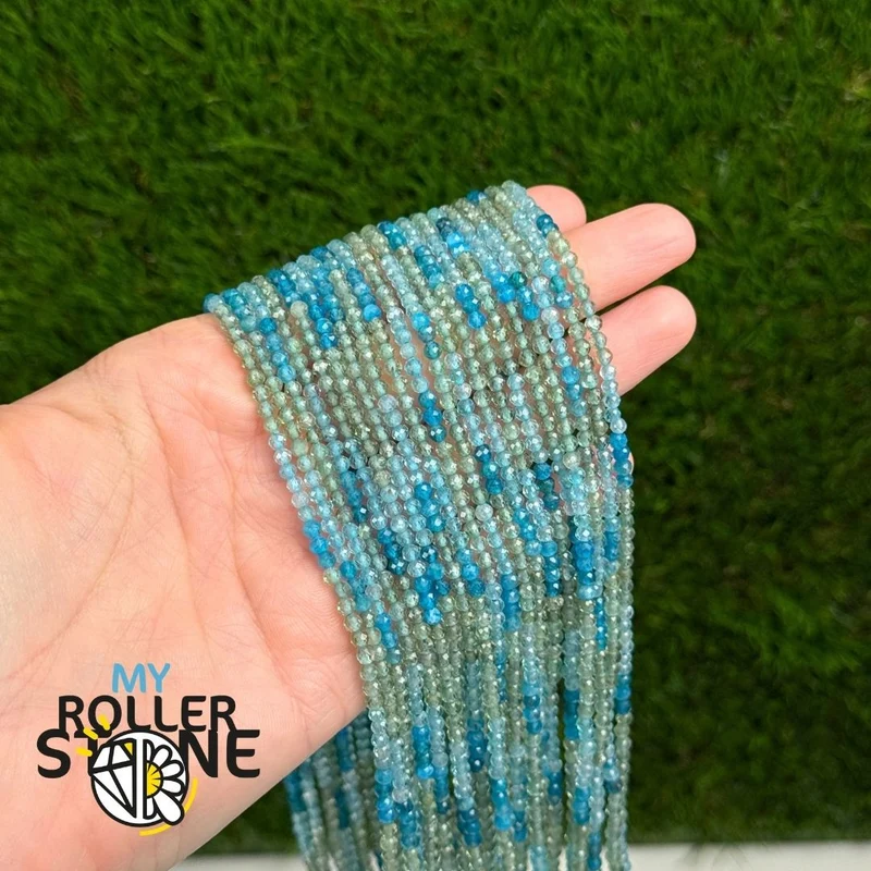 3 mm abgestufte, facettierte runde Apatitperlen (Blau, Grün, Hellblau)
