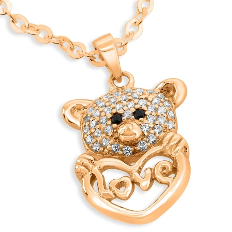 TEDDY BÄR ROSÉ VERGOLDET KETTE MIT BÄR ANHÄNGER HERZ LIEBE