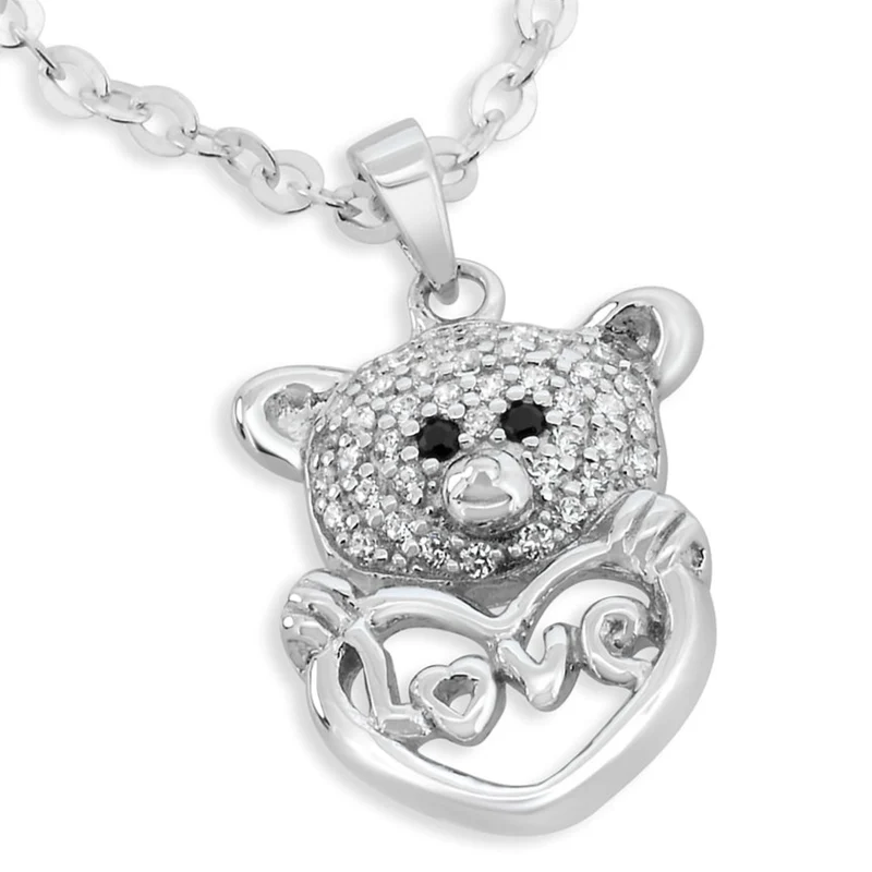 KETTE LIEBE TEDDY BÄR MIT HERZ SILBERSCHMUCK ANHÄNGER BÄR