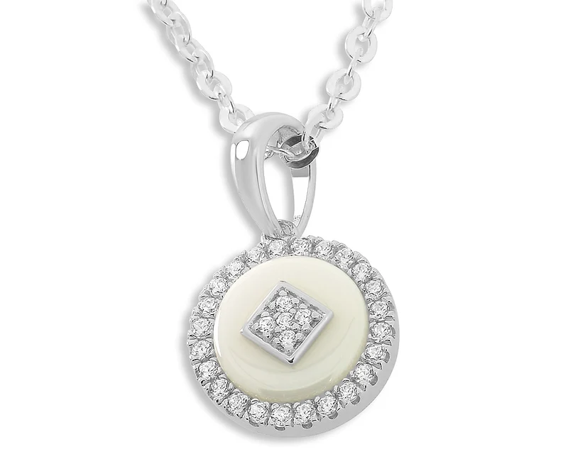 SILBERKETTE MIT ANHÄNGER KERAMIK & ZIRKONA DAMENSCHMUCK 925 SILBER