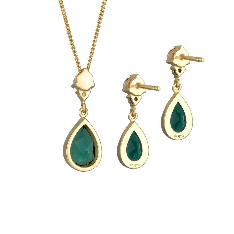Schmuckset Tropfen | Quarz, Zirkonia (Grün, Weiß)