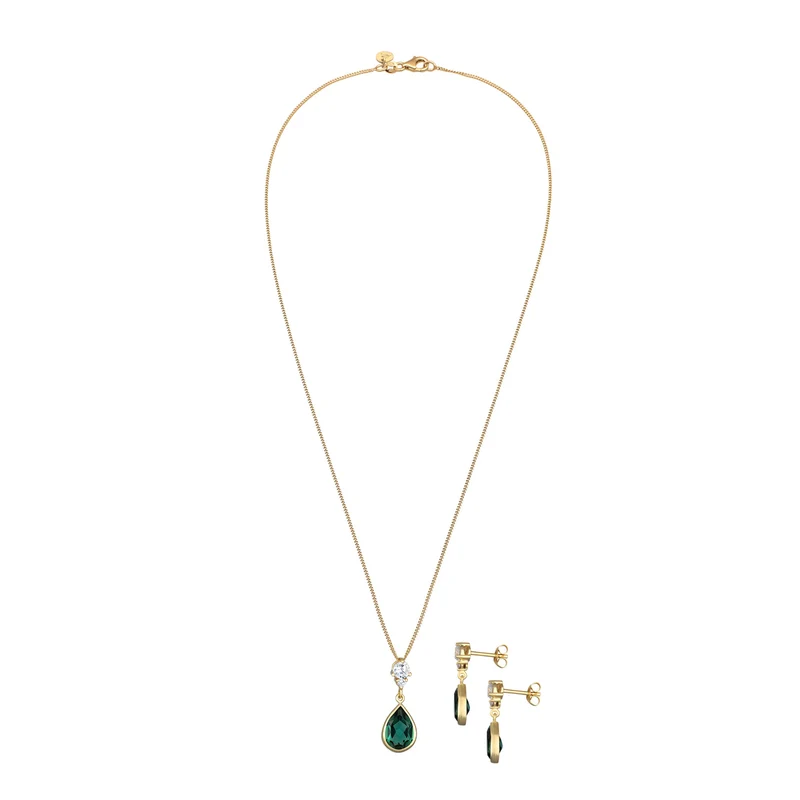 Schmuckset Tropfen | Quarz, Zirkonia (Grün, Weiß)
