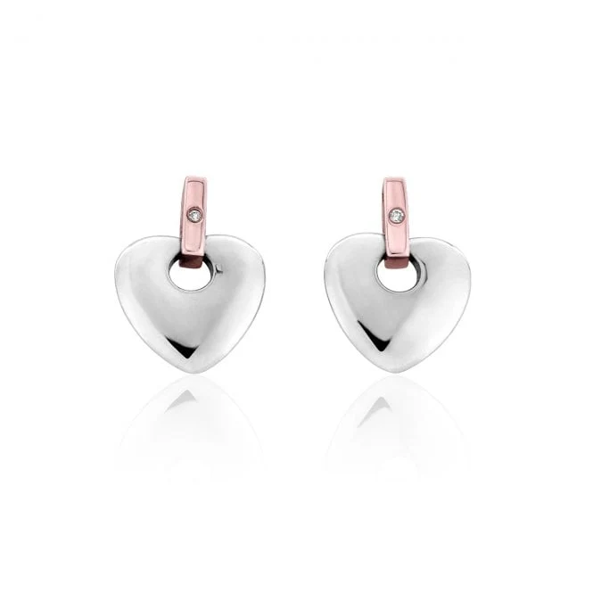 Cariad Silver Stud Earrings with Diamonds