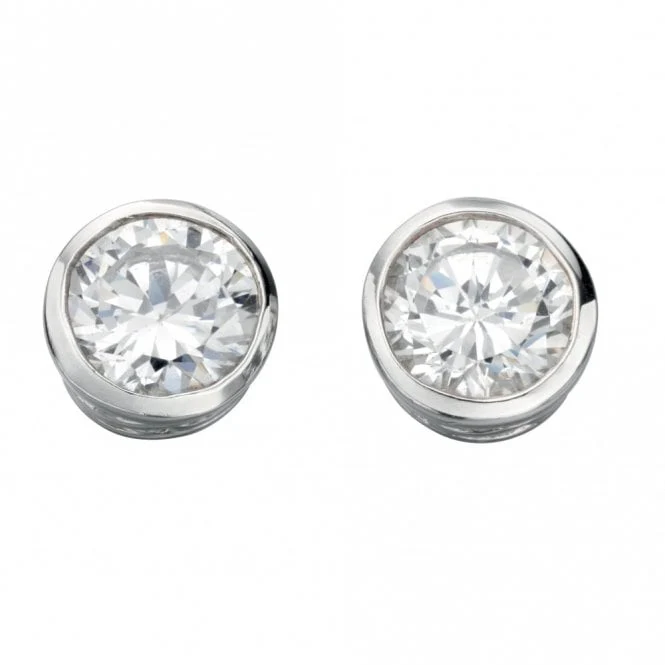Silver and CZ 5mm Rubover Set Stud Earrings