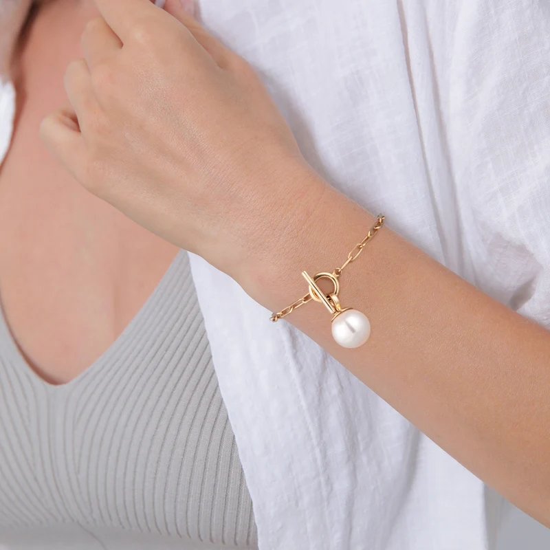 Glieder-Armband Knebelverschluss | synth. Perle