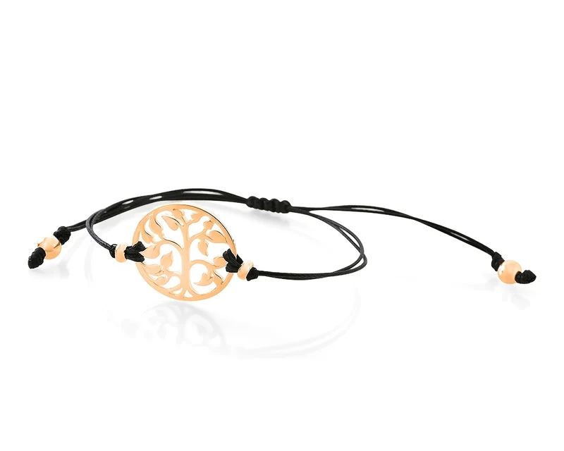 ARMBAND LEBENSBAUM ROSÉ VERGOLDET SCHWARZ BAUMWOLLBAND