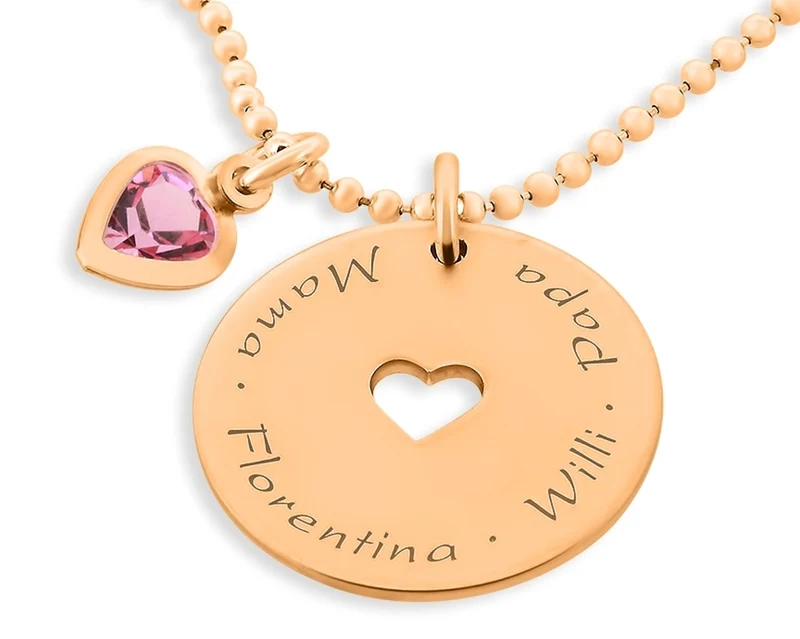 FAMILIENKETTE HERZ NAMENSKETTE ROSÉ VERGOLDET DAMENSCHMUCK