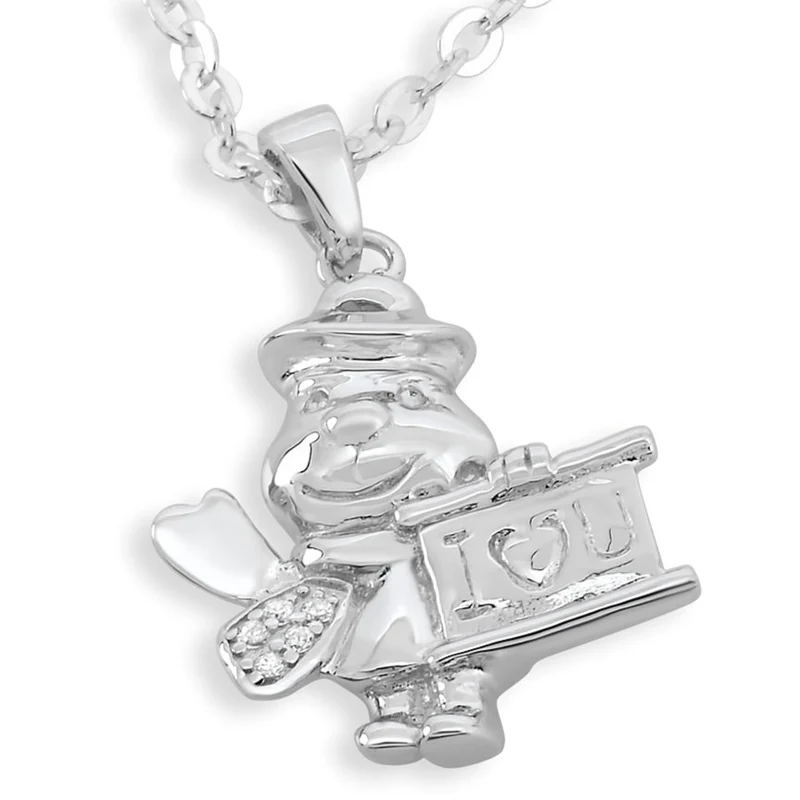 KETTE 925 SILBER MIT BÄR ANHÄNGER I LOVE YOU GESCHENK BAYERN BÄR HALSKETTE