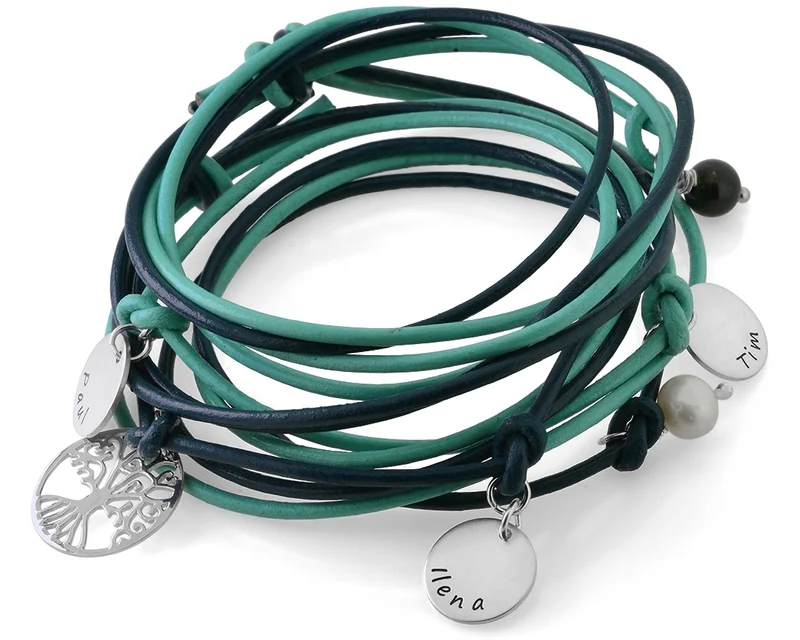 NAMENSARMBAND LEDER LEBENSBAUM SCHMUCK FAMILIENSCHMUCK