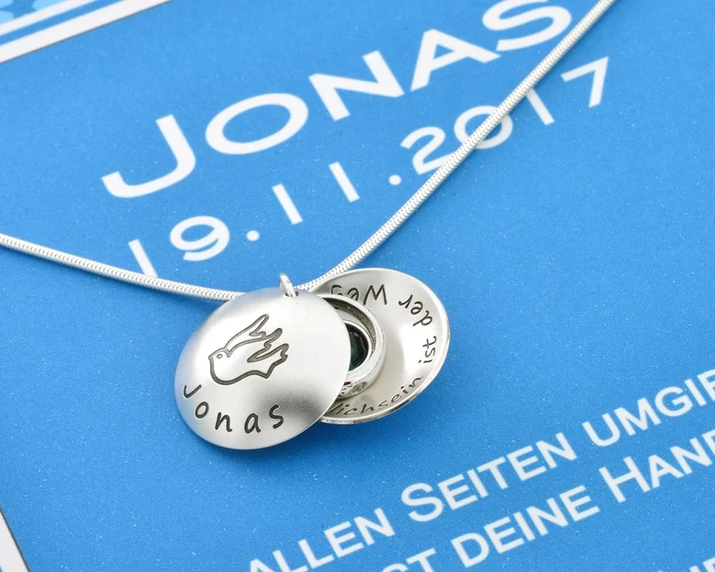 MEDAILLON ZUR TAUFE SCHMUCK SCHACHTEL NAMENSKETTE GESCHENK TAUFE