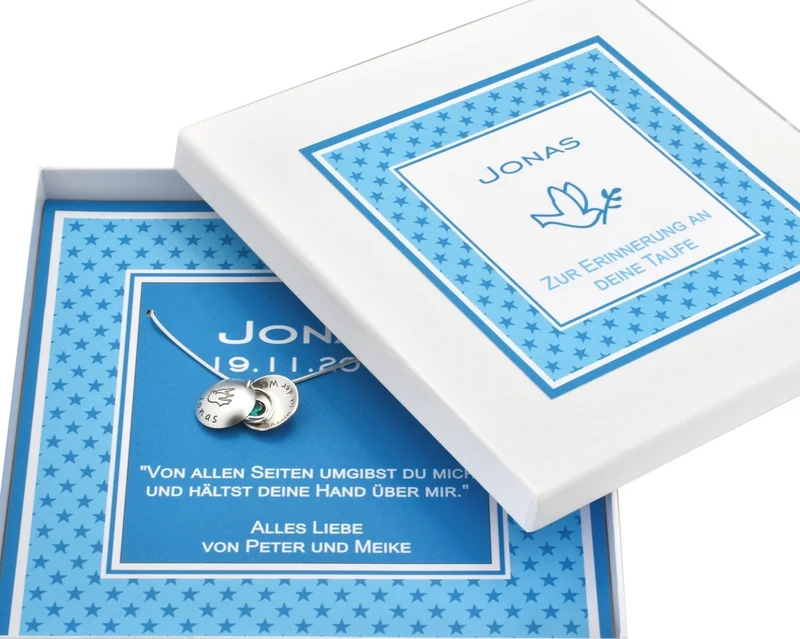 MEDAILLON ZUR TAUFE SCHMUCK SCHACHTEL NAMENSKETTE GESCHENK TAUFE