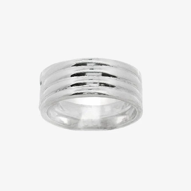 Silver Rounded Ridged Band Ring, Size 61