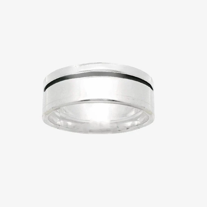 Oxidised Silver Blackened Band Ring, Size 61