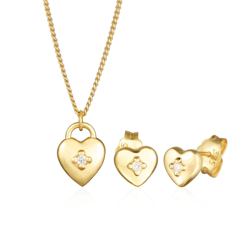 Schmuckset Herz Solitär | Diamant (Weiß, 0.015 ct.)